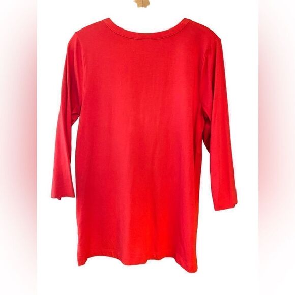 Lands’ End Sz 6/8 Red White Embroidered V-Neck 3/4 Sleeves Cotton Tunic - Picture 3 of 6